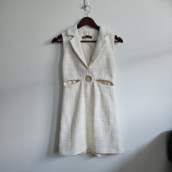 Zara cream Tweed dress textured size xs - Picture 2 of 6
